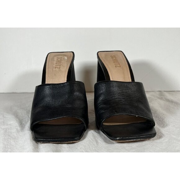 Shutz Lizah Leather Slip On Heel Mule Sandals Black Size 9.5 - Picture 2 of 12